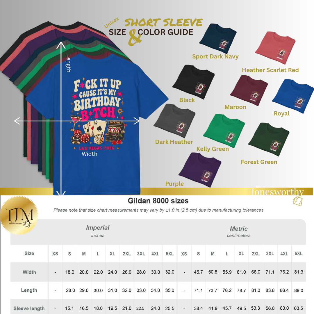 Birthday Queen Las Vegas 2026 | Black Queen Birthday BTrip Shirt | Front & Back Graphic | Gildan® 8000 DryBlend® Unisex T-Shirt