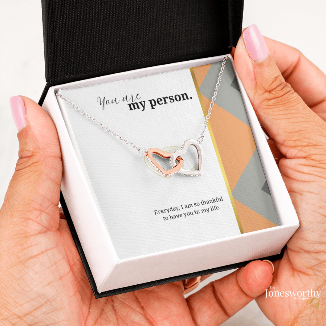 My Person Minimalist Universal Appreciation Gift for Him or Her | Interlocking Hearts Necklace or Love You Forever Bracelet