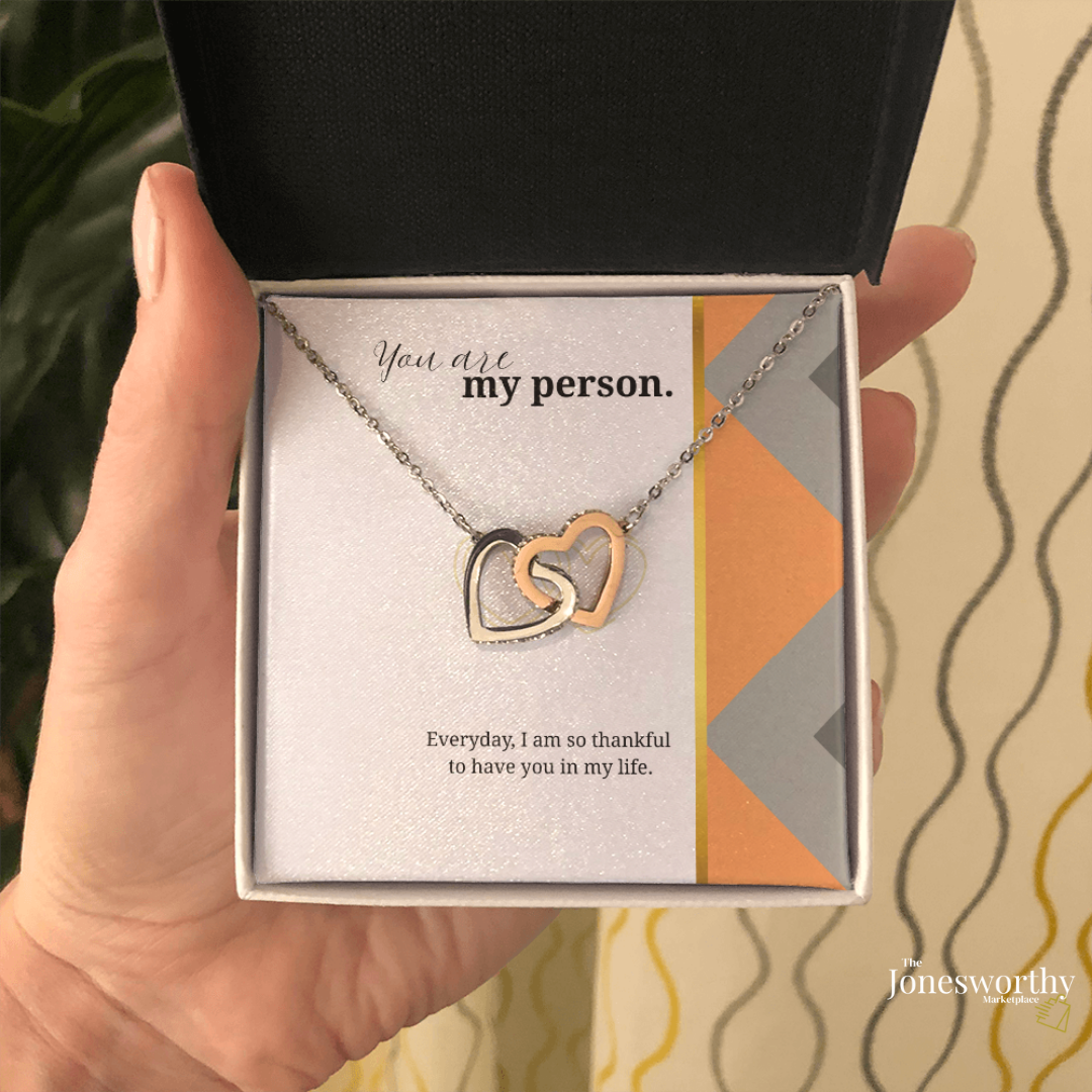 My Person Minimalist Universal Appreciation Gift for Him or Her | Interlocking Hearts Necklace or Love You Forever Bracelet