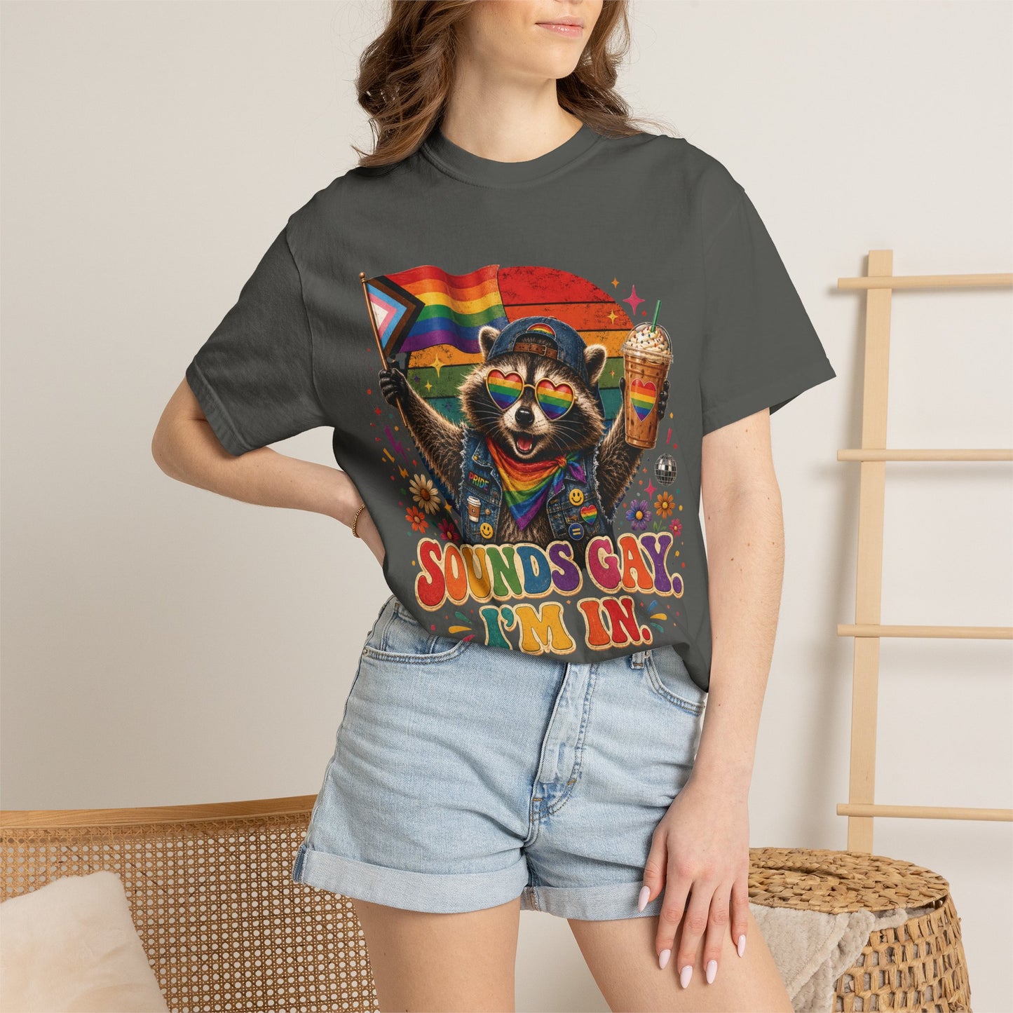 Sounds Gay I'm In Shirt, Pride Raccoon Tee, LGBTQ Pride Shirt, Ally Gift, Drag Brunch Shirt, Comfort Colors Graphic Tee