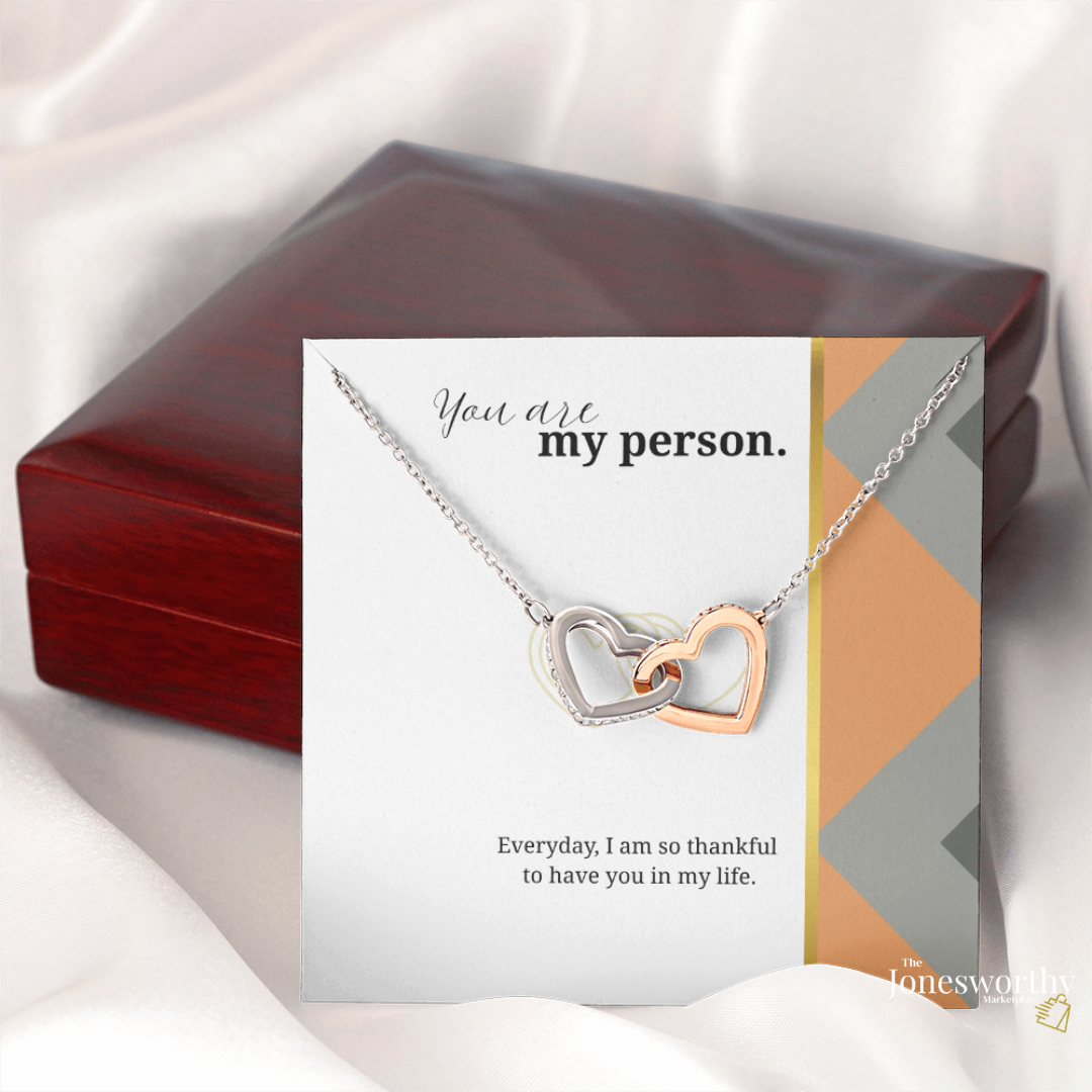 My Person Minimalist Universal Appreciation Gift for Him or Her | Interlocking Hearts Necklace or Love You Forever Bracelet