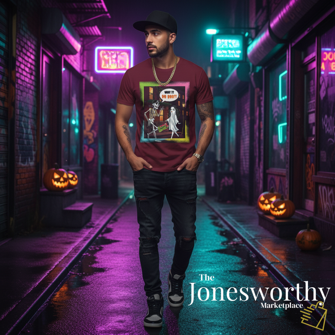 Funny Halloween Graphic Tee | Retro Hip-Hop Skeleton & Ghost |  What it Do BOO?! | Graffiti Unisex Heavy Cotton Shirt