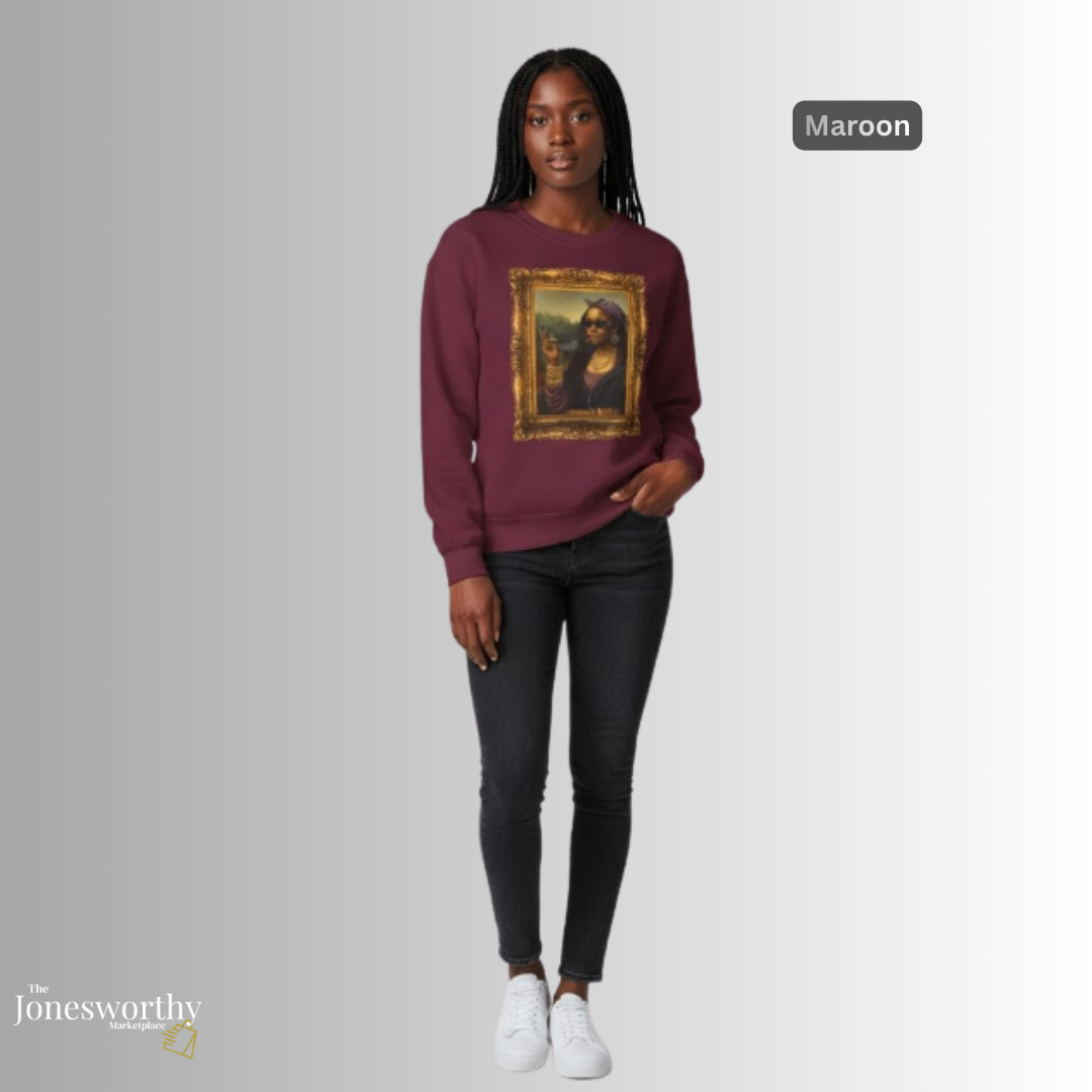 Monét Leisha Black Mona Lisa Hoodie, Sweatshirt & T-Shirt| Modern African American Art Streetwear | Vintage Gold Frame Design