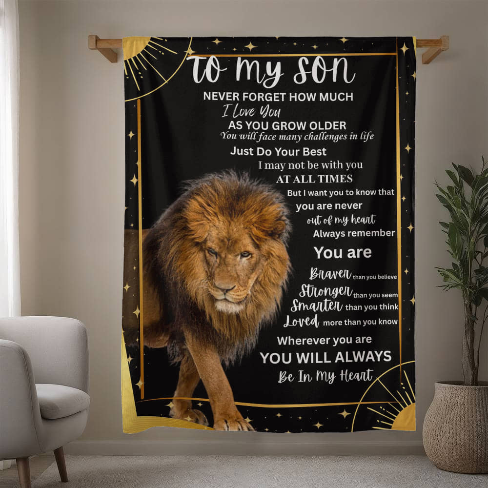 To My Son Lion Blanket | Inspirational Gift from Mom or Dad | Mink Touch or Sherpa Fleece | 30x40 & 60x80 | Meaningful Son Gift