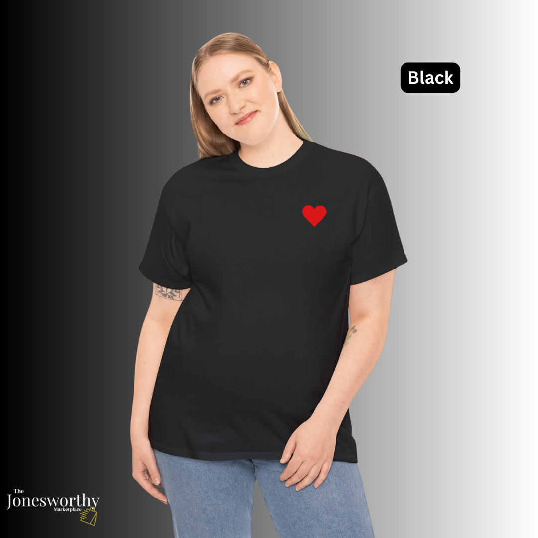 Minimalist Heart Tee • Unisex Heavy Cotton Shirt • Simple Red Heart Chest Graphic • Soft Everyday T-Shirt • Gift for Her or Him • Gildan