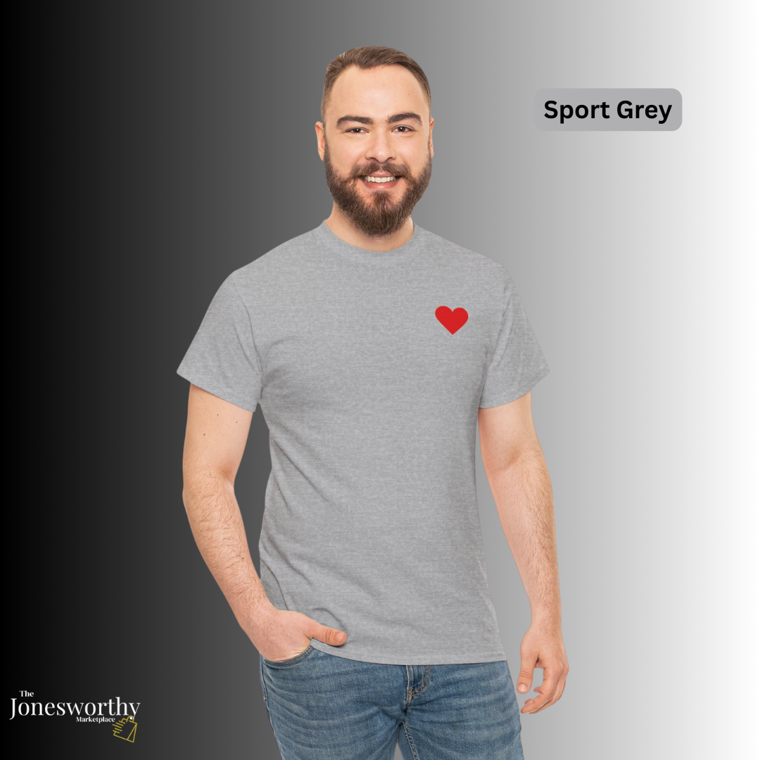 Minimalist Heart Tee • Unisex Heavy Cotton Shirt • Simple Red Heart Chest Graphic • Soft Everyday T-Shirt • Gift for Her or Him • Gildan