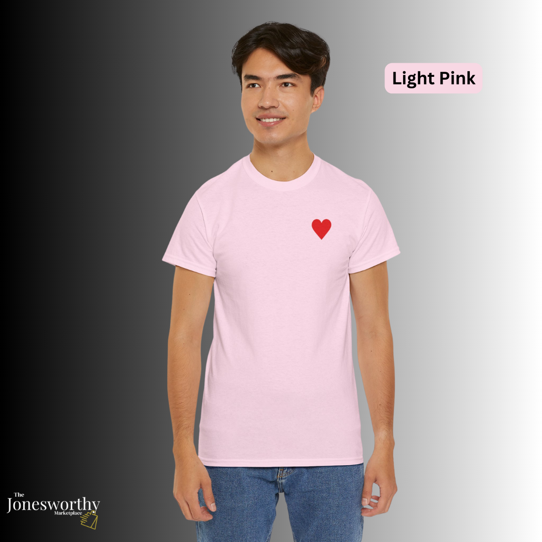 Minimalist Heart Tee • Unisex Heavy Cotton Shirt • Simple Red Heart Chest Graphic • Soft Everyday T-Shirt • Gift for Her or Him • Gildan