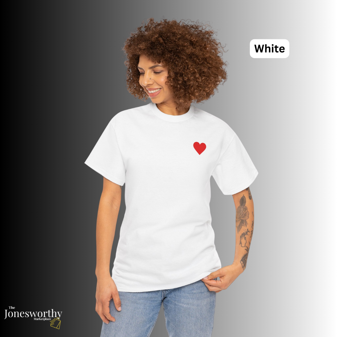 Minimalist Heart Tee • Unisex Heavy Cotton Shirt • Simple Red Heart Chest Graphic • Soft Everyday T-Shirt • Gift for Her or Him • Gildan