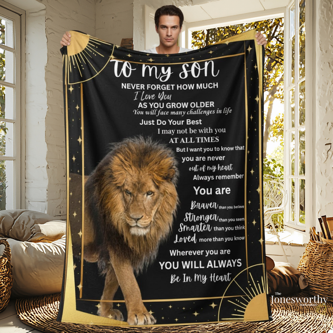 To My Son Lion Blanket | Inspirational Gift from Mom or Dad | Mink Touch or Sherpa Fleece | 30x40 & 60x80 | Meaningful Son Gift
