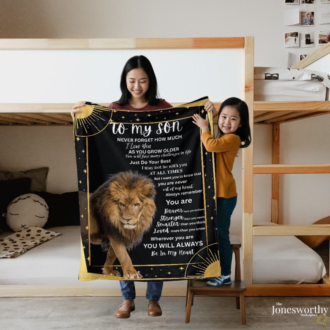 To My Son Lion Blanket | Inspirational Gift from Mom or Dad | Mink Touch or Sherpa Fleece | 30x40 & 60x80 | Meaningful Son Gift