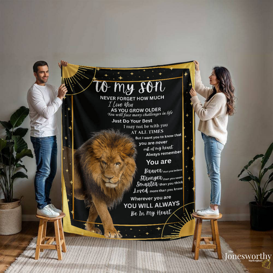 To My Son Lion Blanket | Inspirational Gift from Mom or Dad | Mink Touch or Sherpa Fleece | 30x40 & 60x80 | Meaningful Son Gift