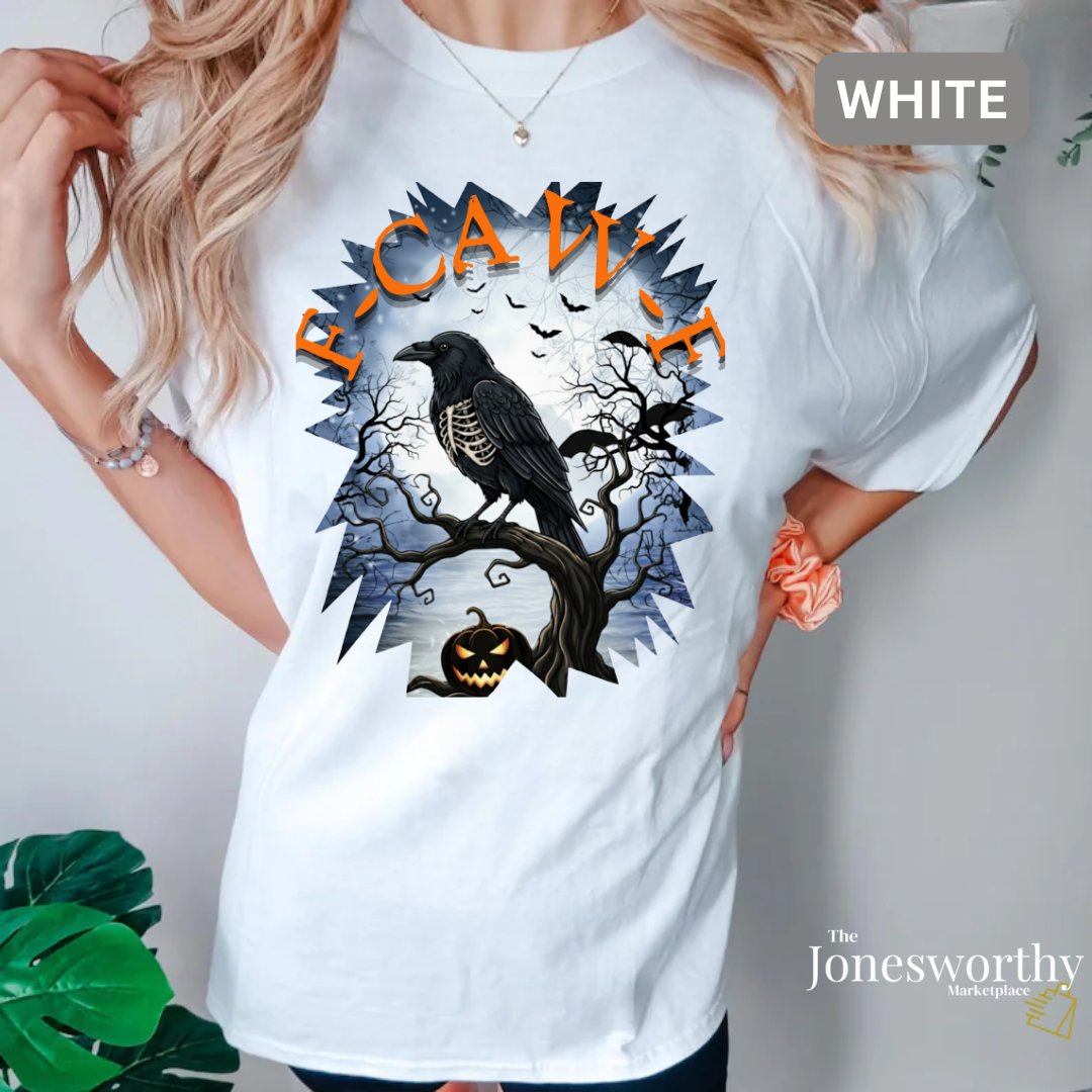 F-CAW-F Funny Halloween Shirt | Crow Skeleton Design, Front and Back Print | Unisex Tee, Hoodie & Sweatshirt (S–2XL)