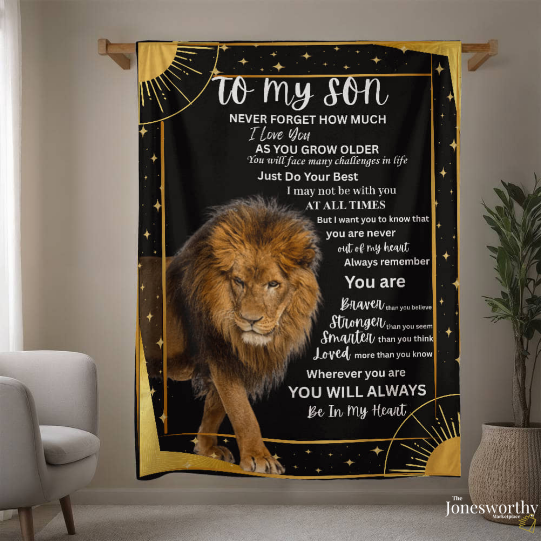 To My Son Lion Blanket | Inspirational Gift from Mom or Dad | Mink Touch or Sherpa Fleece | 30x40 & 60x80 | Meaningful Son Gift