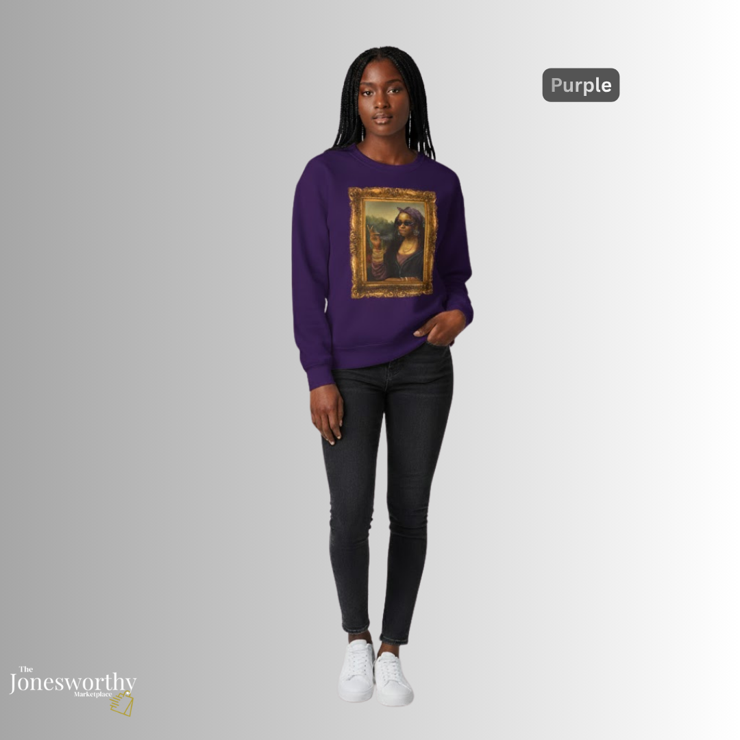 Monét Leisha Black Mona Lisa Hoodie, Sweatshirt & T-Shirt| Modern African American Art Streetwear | Vintage Gold Frame Design