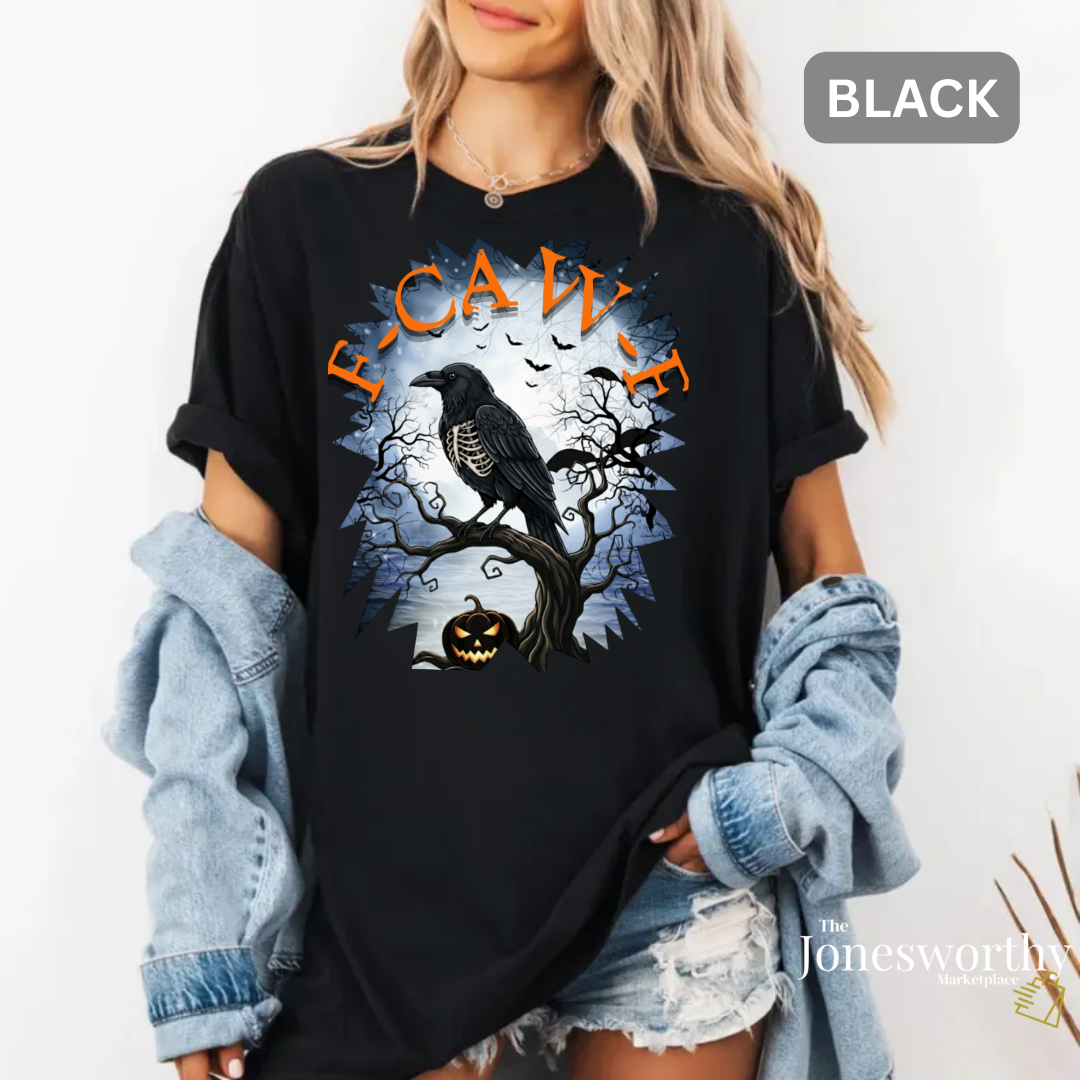 F-CAW-F Funny Halloween Shirt | Crow Skeleton Design, Front and Back Print | Unisex Tee, Hoodie & Sweatshirt (S–2XL)