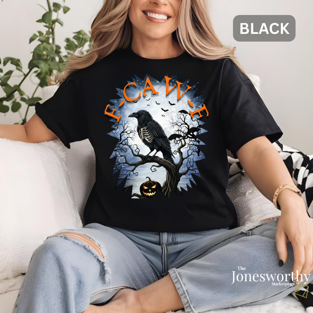 F-CAW-F Funny Halloween Shirt | Crow Skeleton Design, Front and Back Print | Unisex Tee, Hoodie & Sweatshirt (S–2XL)