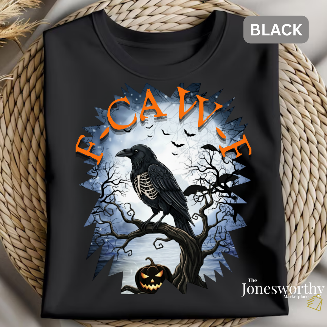 F-CAW-F Funny Halloween Shirt | Crow Skeleton Design, Front and Back Print | Unisex Tee, Hoodie & Sweatshirt (S–2XL)