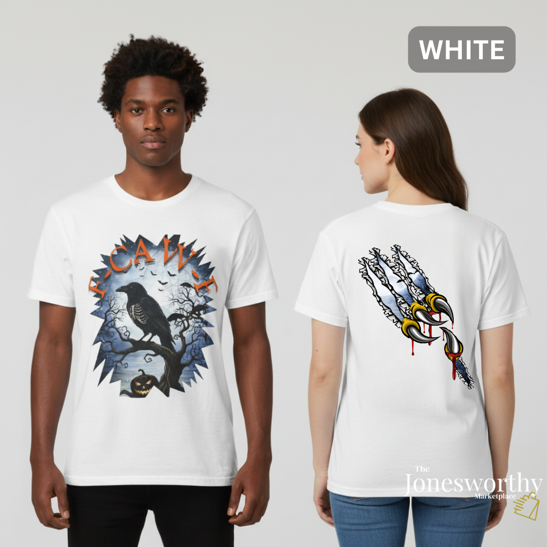 F-CAW-F Funny Halloween Shirt | Crow Skeleton Design, Front and Back Print | Unisex Tee, Hoodie & Sweatshirt (S–2XL)