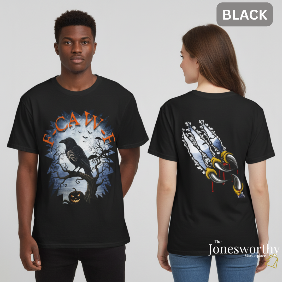 F-CAW-F Funny Halloween Shirt | Crow Skeleton Design, Front and Back Print | Unisex Tee, Hoodie & Sweatshirt (S–2XL)
