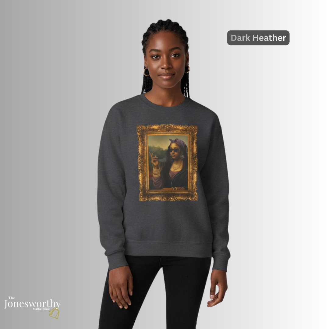 Monét Leisha Black Mona Lisa Hoodie, Sweatshirt & T-Shirt| Modern African American Art Streetwear | Vintage Gold Frame Design