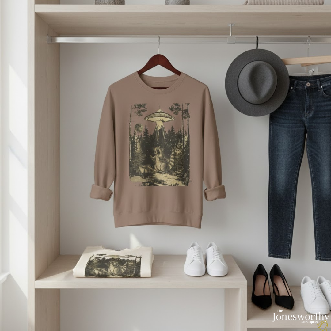 Vintage Raccoon UFO  Shirt & Sweatshirt | Funny Retro Alien Abduction Animal Lover Gift
