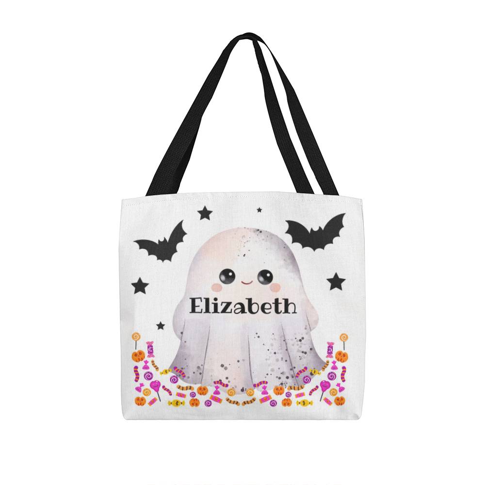 Personalized Halloween Trick or Treat Bag for Kids | Custom Name Candy Tote | Ghost Candy Bag | Reusable Halloween Treat Bag
