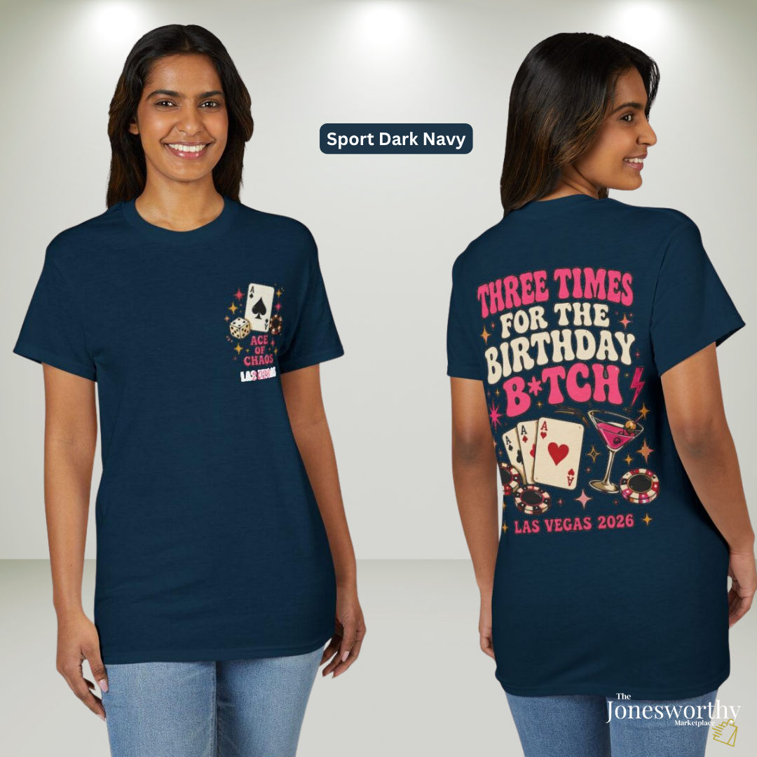 👑🎰♠️ Las Vegas Birthday Collection | Queen Birthday Trip Shirts | Personalized Year | Gildan® 8000 DryBlend® Unisex T-Shirt