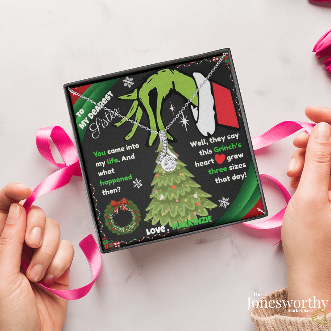 Christmas Necklace for Her – Personalized Alluring Necklace with Custom Message Card – “This Heart Grew Three Sizes” – Gift for Daughter, Sister, Niece, Granddaughter🎄✨