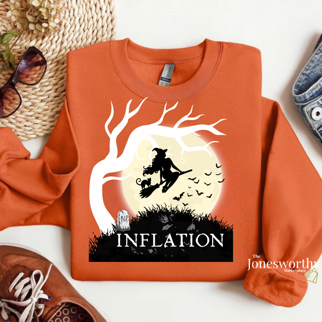 Funny Halloween Shirts | Sweatshirts | Due to Inflation Costume | Inflation, Black or Orange Unisex Tees & Crewnecks