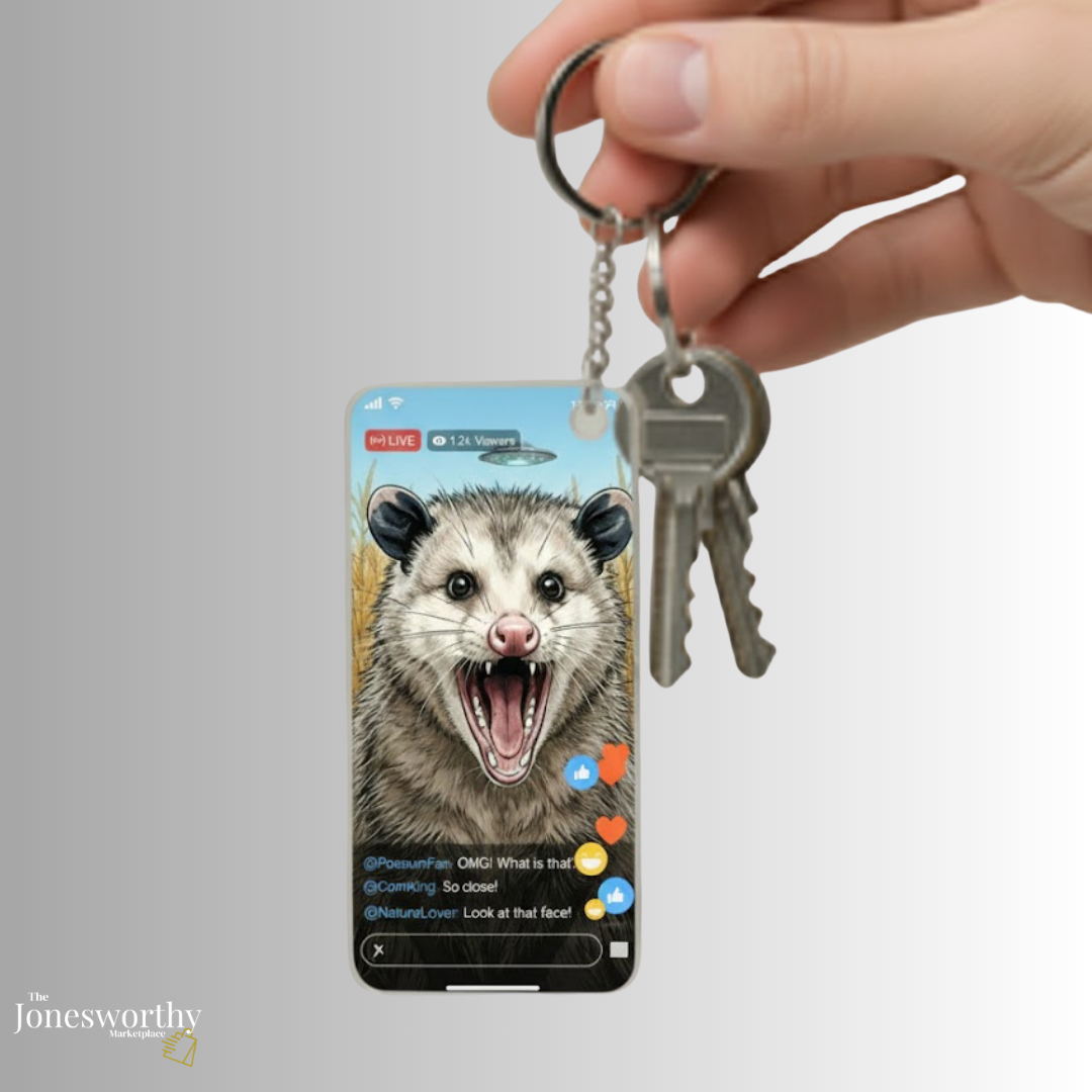 Opossum Live Stream Keychain | Viral Content Creator Acrylic Keychain | UFO Internet Meme Charm | Funny Creator Gift