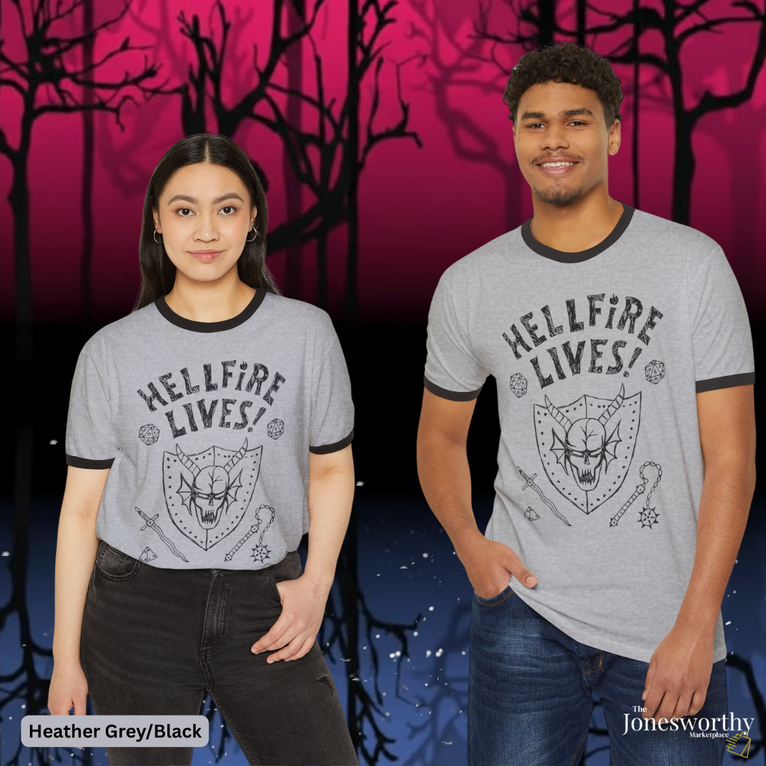 Hellfire Lives skull shield ringer T-Shirt | Retro Unisex graphic tee