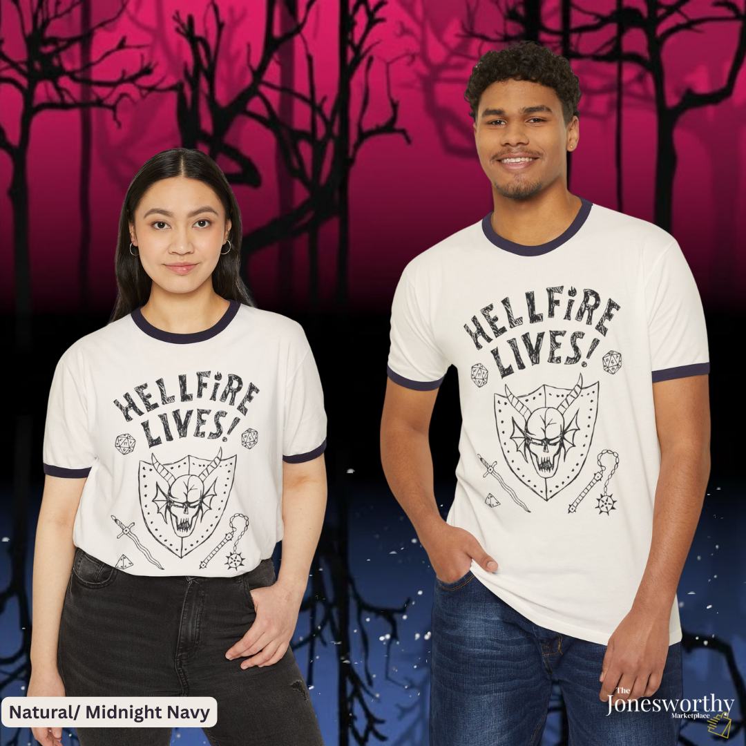 Hellfire Lives skull shield ringer T-Shirt | Retro Unisex graphic tee