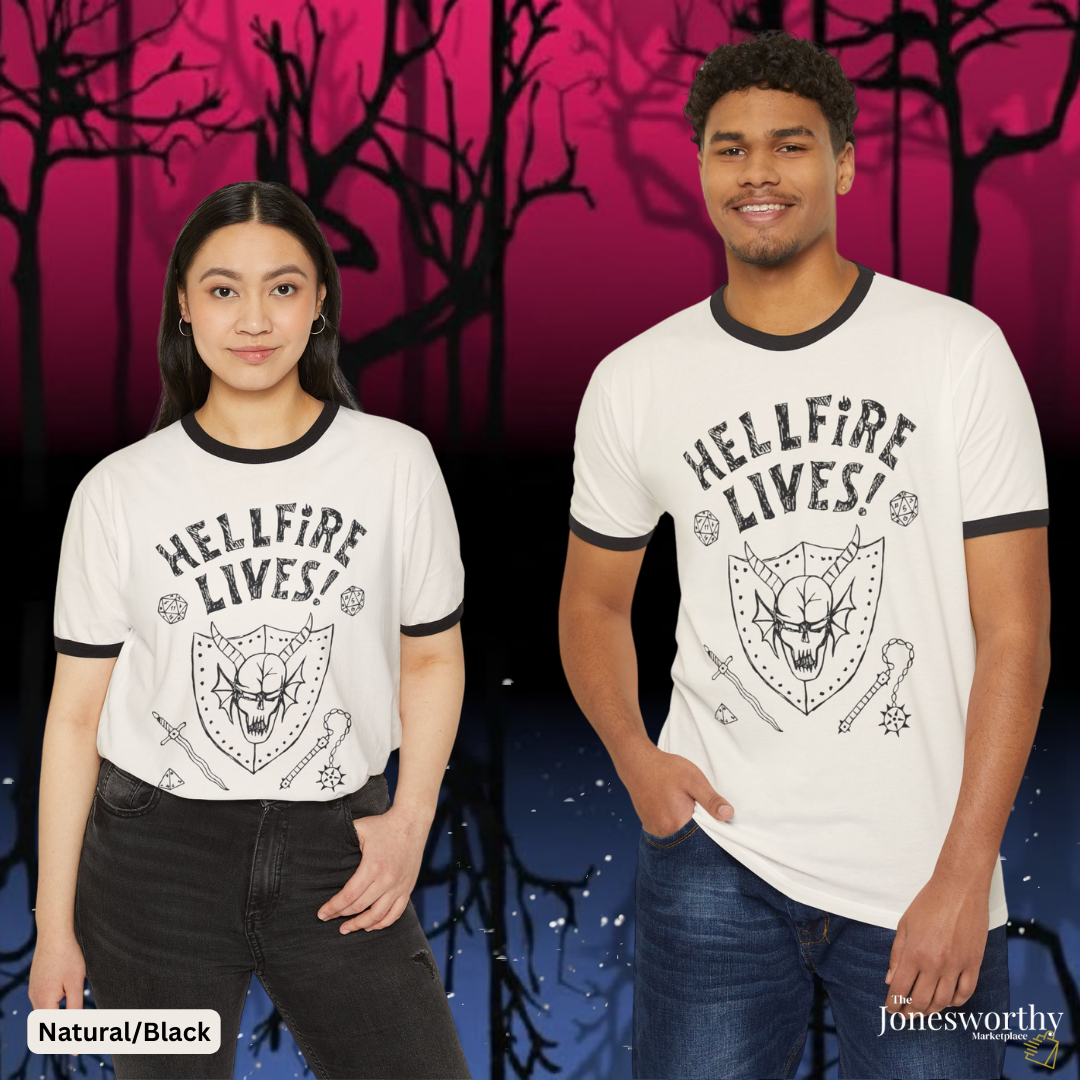 Hellfire Lives skull shield ringer T-Shirt | Retro Unisex graphic tee
