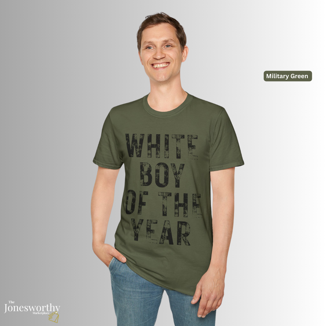 White Boy of the Year Graphic Tee | Vintage Meme Shirt | Unisex Softstyle T-Shirt | Distressed Typography | Internet Culture Tee