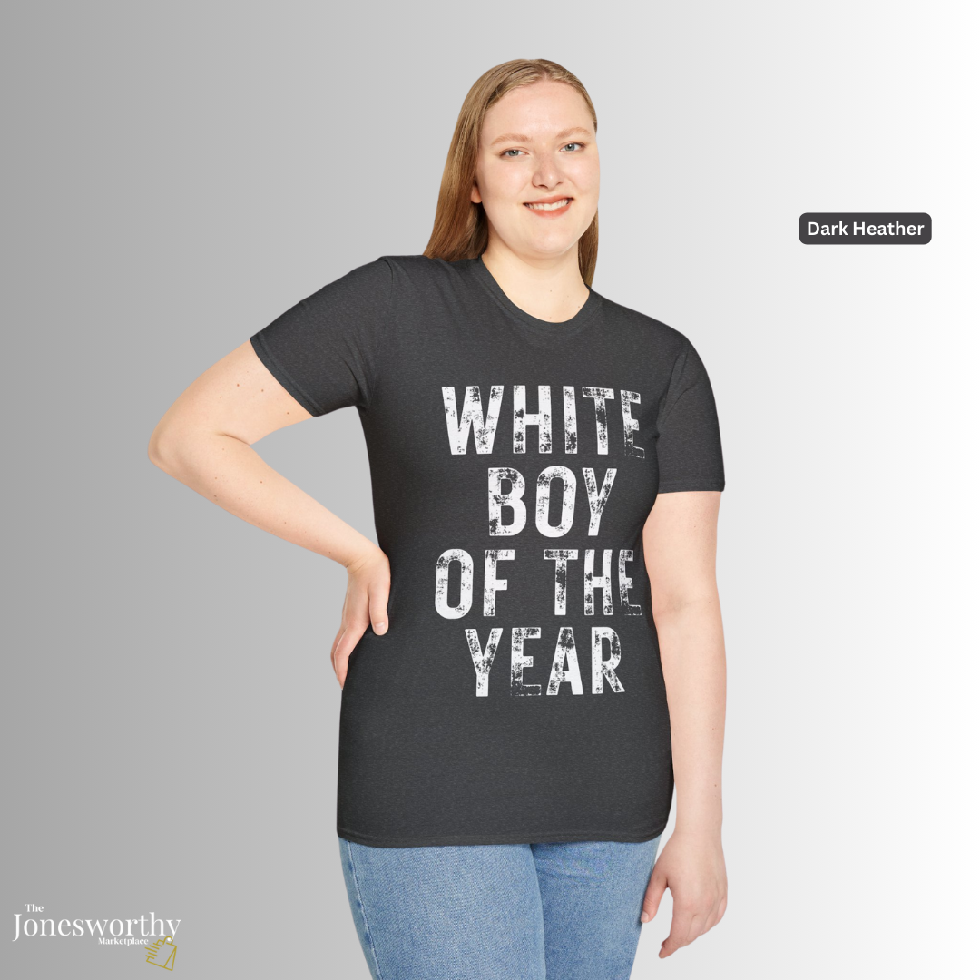 White Boy of the Year Graphic Tee | Vintage Meme Shirt | Unisex Softstyle T-Shirt | Distressed Typography | Internet Culture Tee