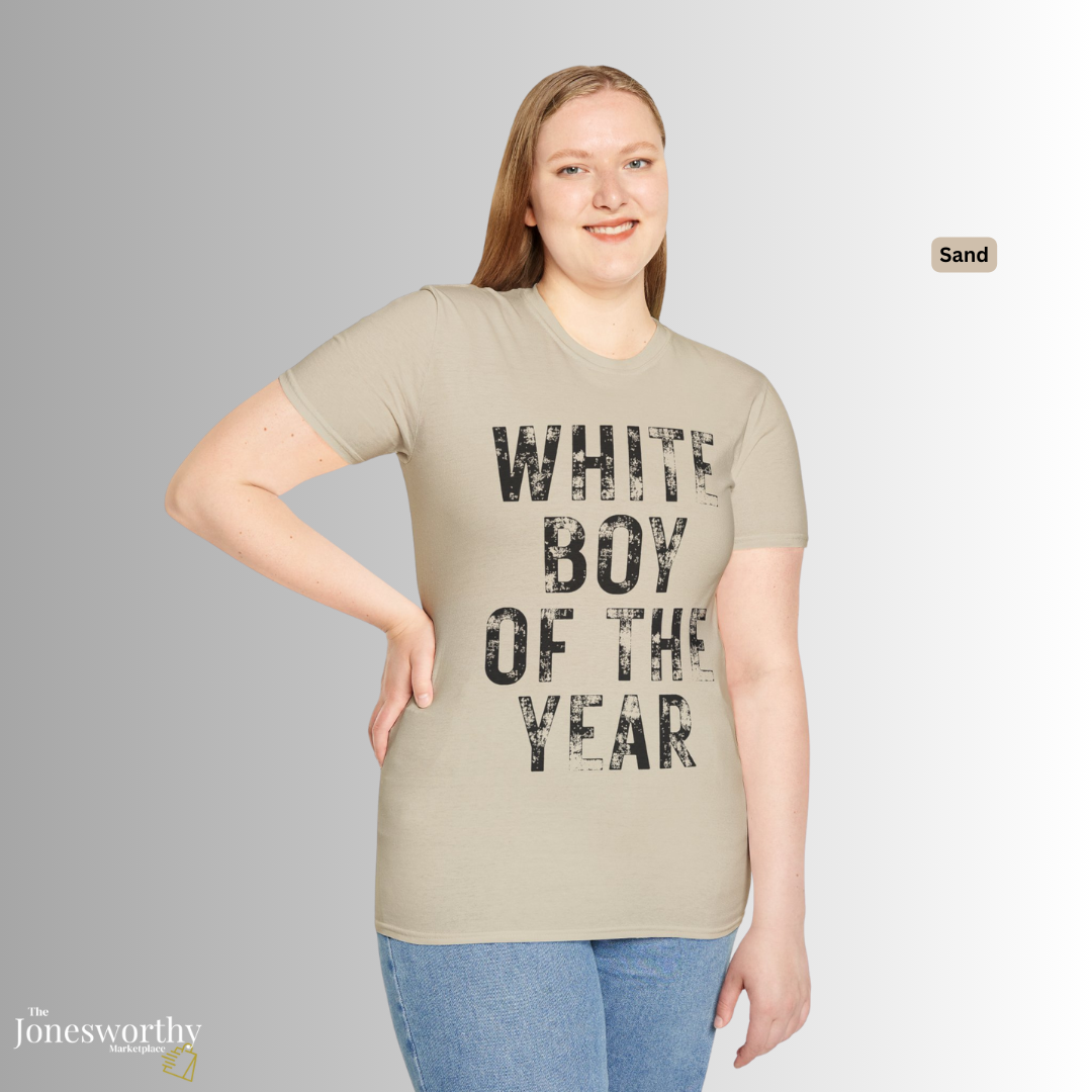 White Boy of the Year Graphic Tee | Vintage Meme Shirt | Unisex Softstyle T-Shirt | Distressed Typography | Internet Culture Tee