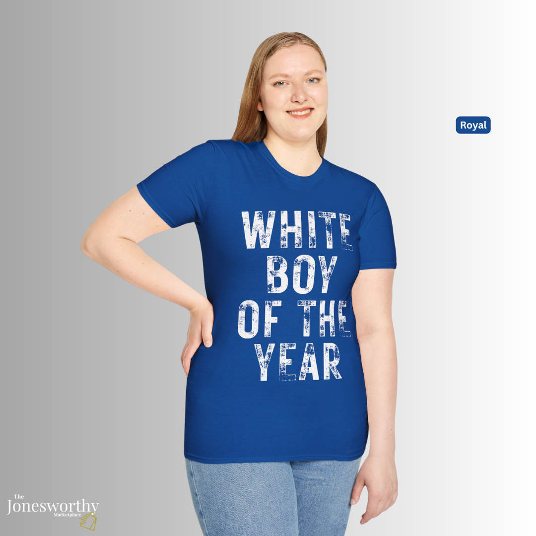White Boy of the Year Graphic Tee | Vintage Meme Shirt | Unisex Softstyle T-Shirt | Distressed Typography | Internet Culture Tee