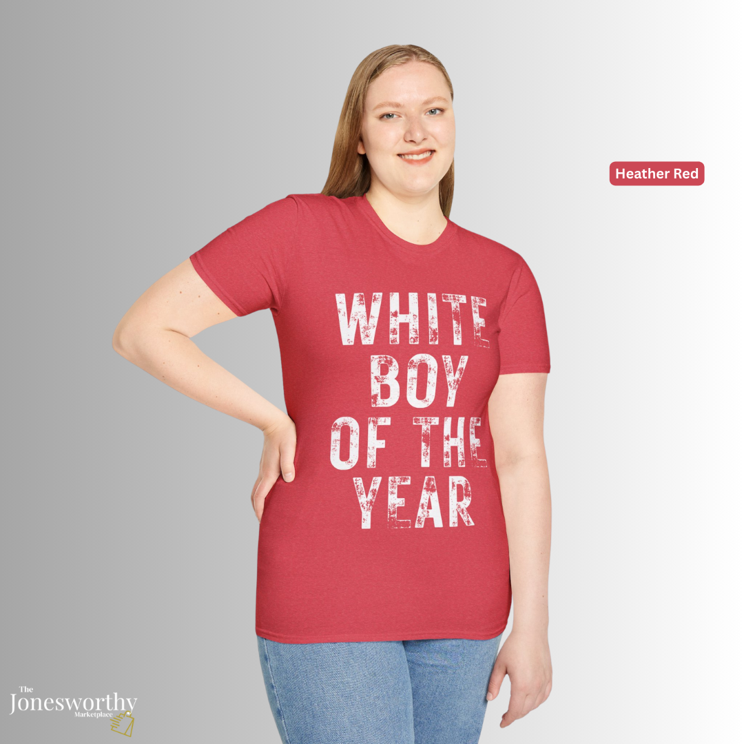 White Boy of the Year Graphic Tee | Vintage Meme Shirt | Unisex Softstyle T-Shirt | Distressed Typography | Internet Culture Tee