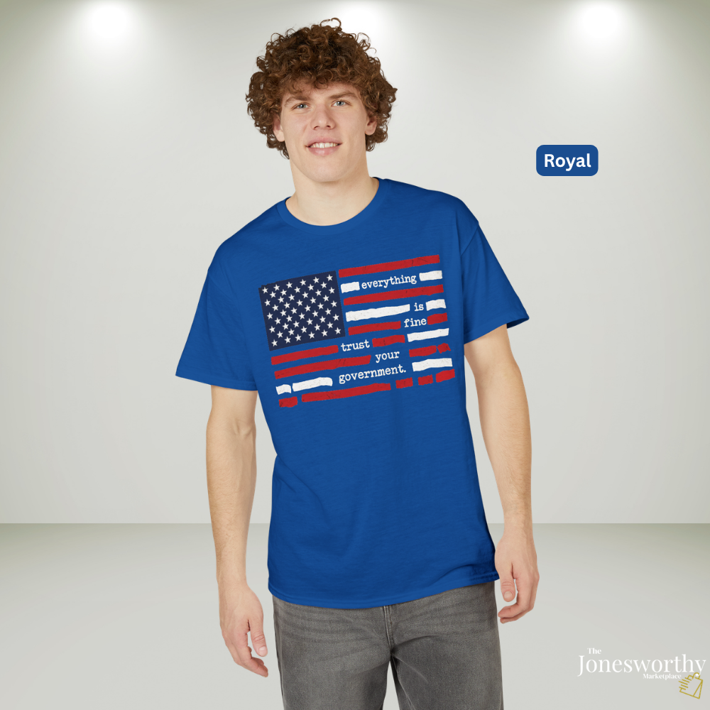 Everything Is Fine Trust Your Government Shirt | Patriotic Flag Tee | Gildan 8000 DryBlend® Unisex T-Shirt