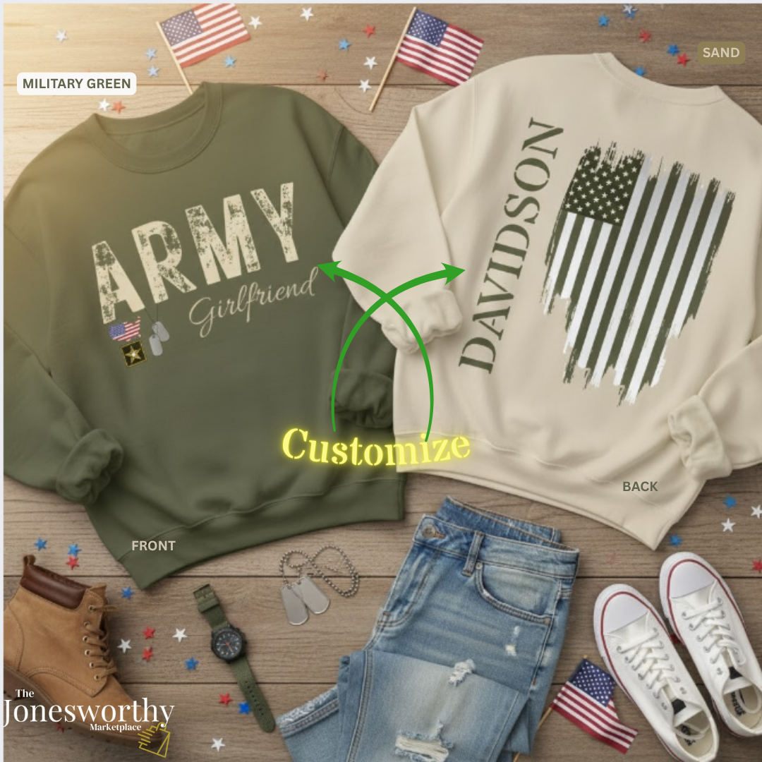Personalized Army Family Support Tee, Sweatshirt & Hoodie Collection | Custom Military Apparel for Army Families