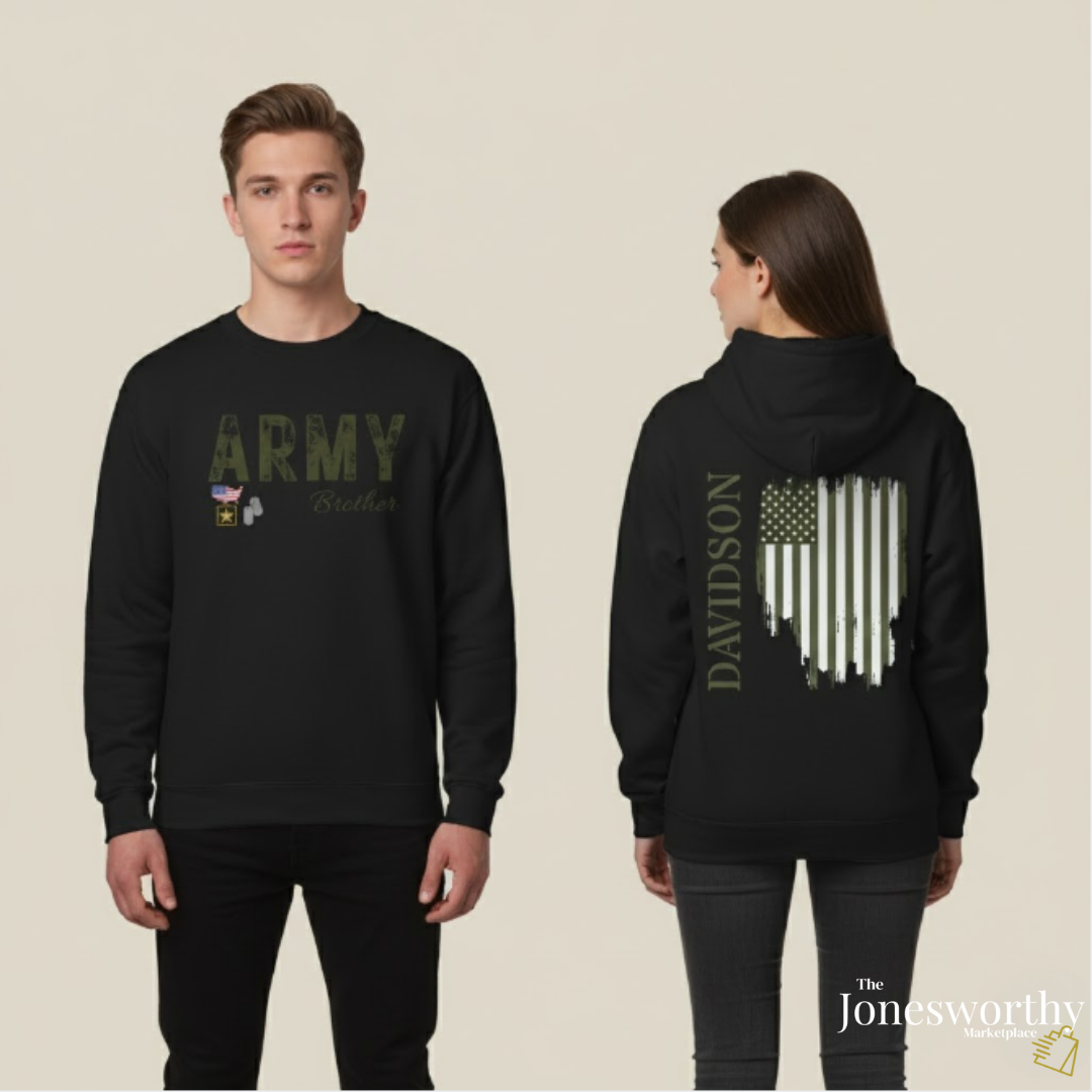 Personalized Army Family Support Tee, Sweatshirt & Hoodie Collection | Custom Military Apparel for Army Families