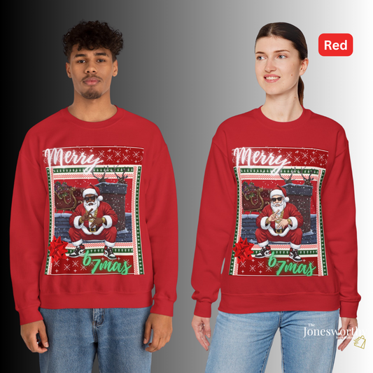 6-7 Merry X’mas Ugly Christmas Sweater – Cocoa Santa or Marshmallow Santa | Gildan 18000 Unisex Holiday Sweatshirt (S–3XL)