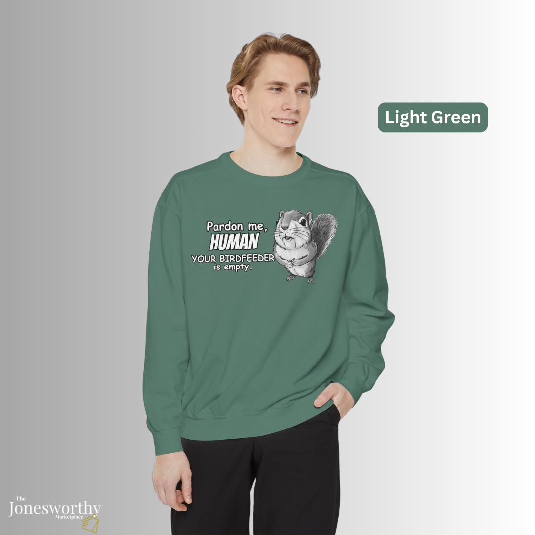 Personalized Squirrel Bird Feeder Comfort Colors Sweatshirt | Funny Bird Lover Gift
