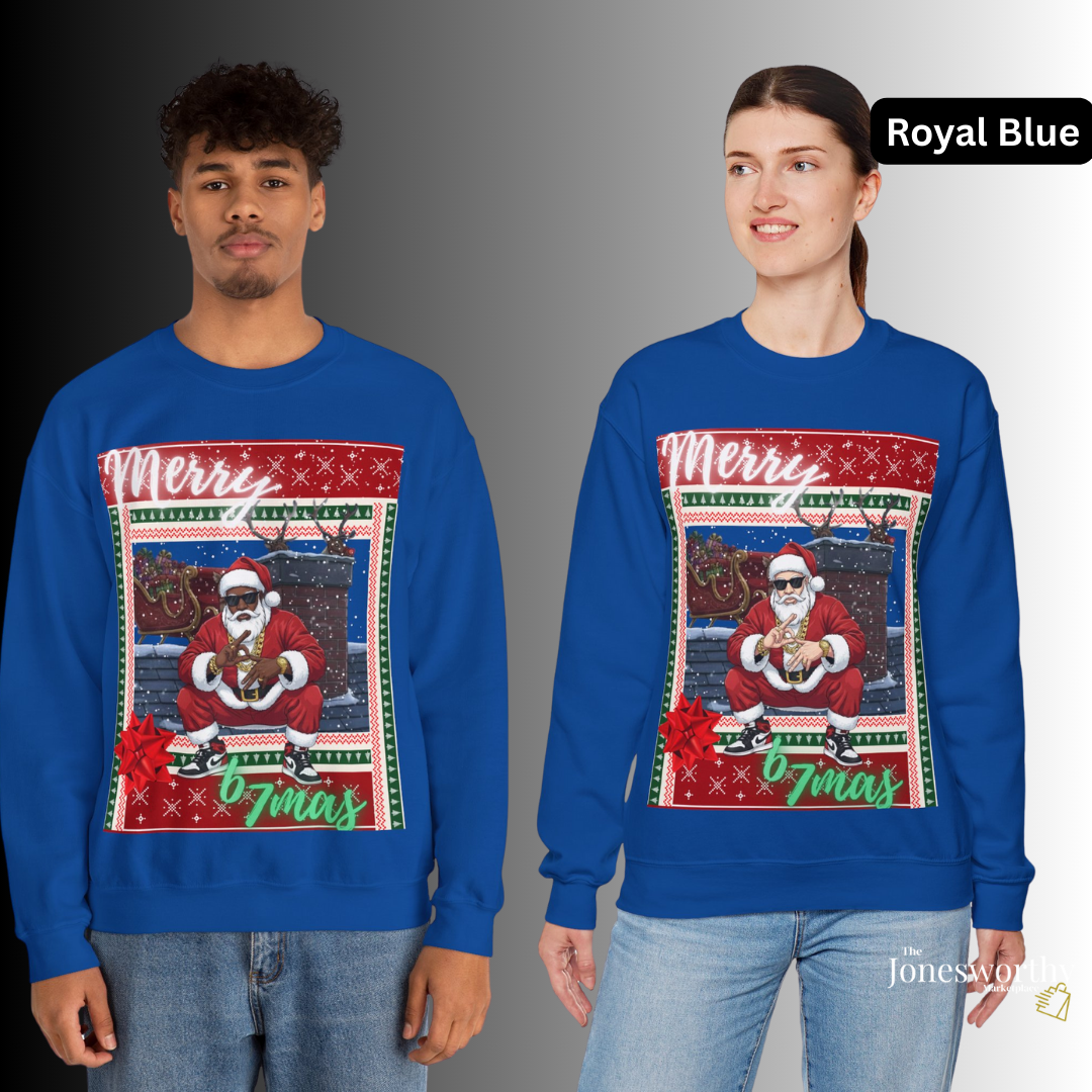 6-7 Merry X’mas Ugly Christmas Sweater – Cocoa Santa or Marshmallow Santa | Gildan 18000 Unisex Holiday Sweatshirt (S–3XL)