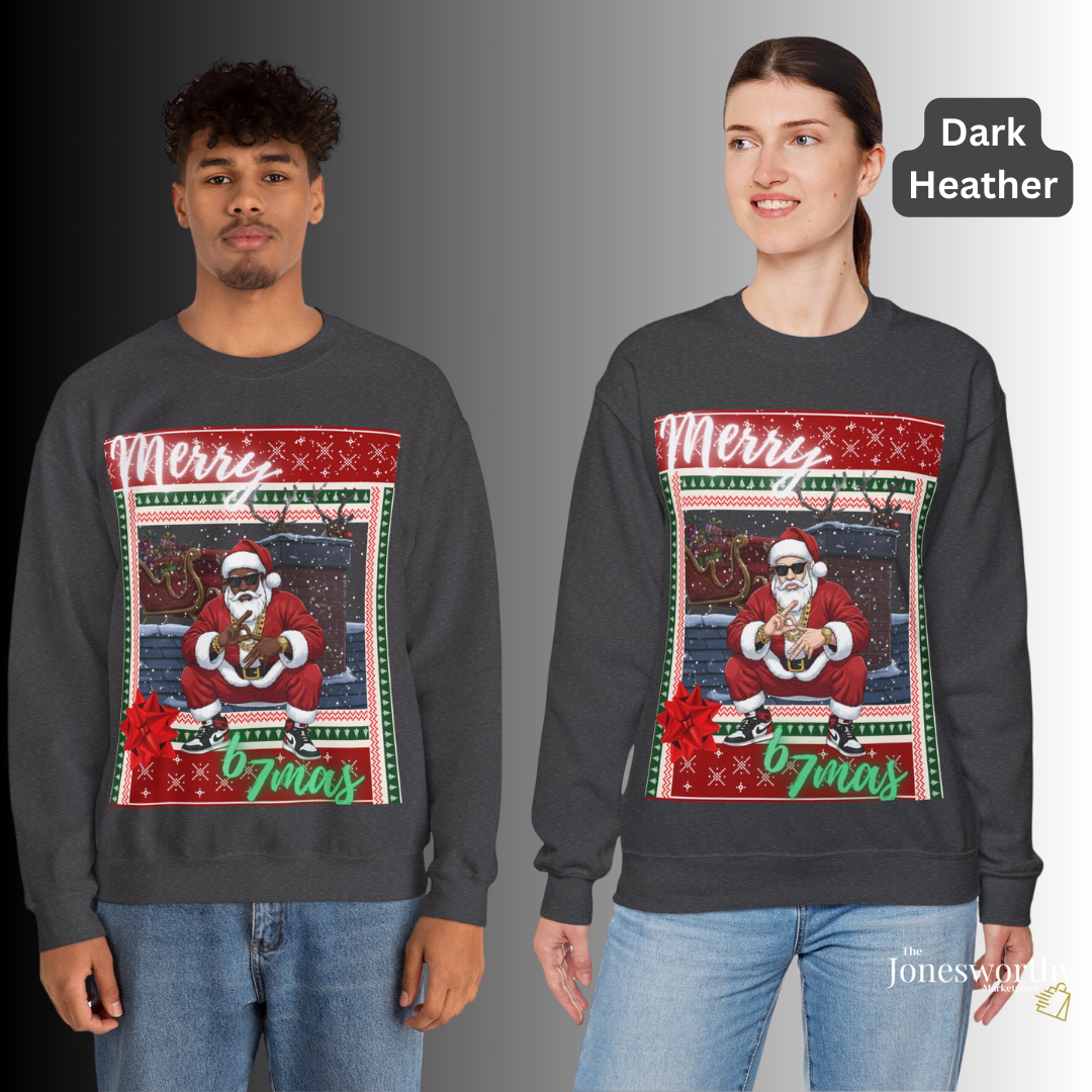 6-7 Merry X’mas Ugly Christmas Sweater – Cocoa Santa or Marshmallow Santa | Gildan 18000 Unisex Holiday Sweatshirt (S–3XL)