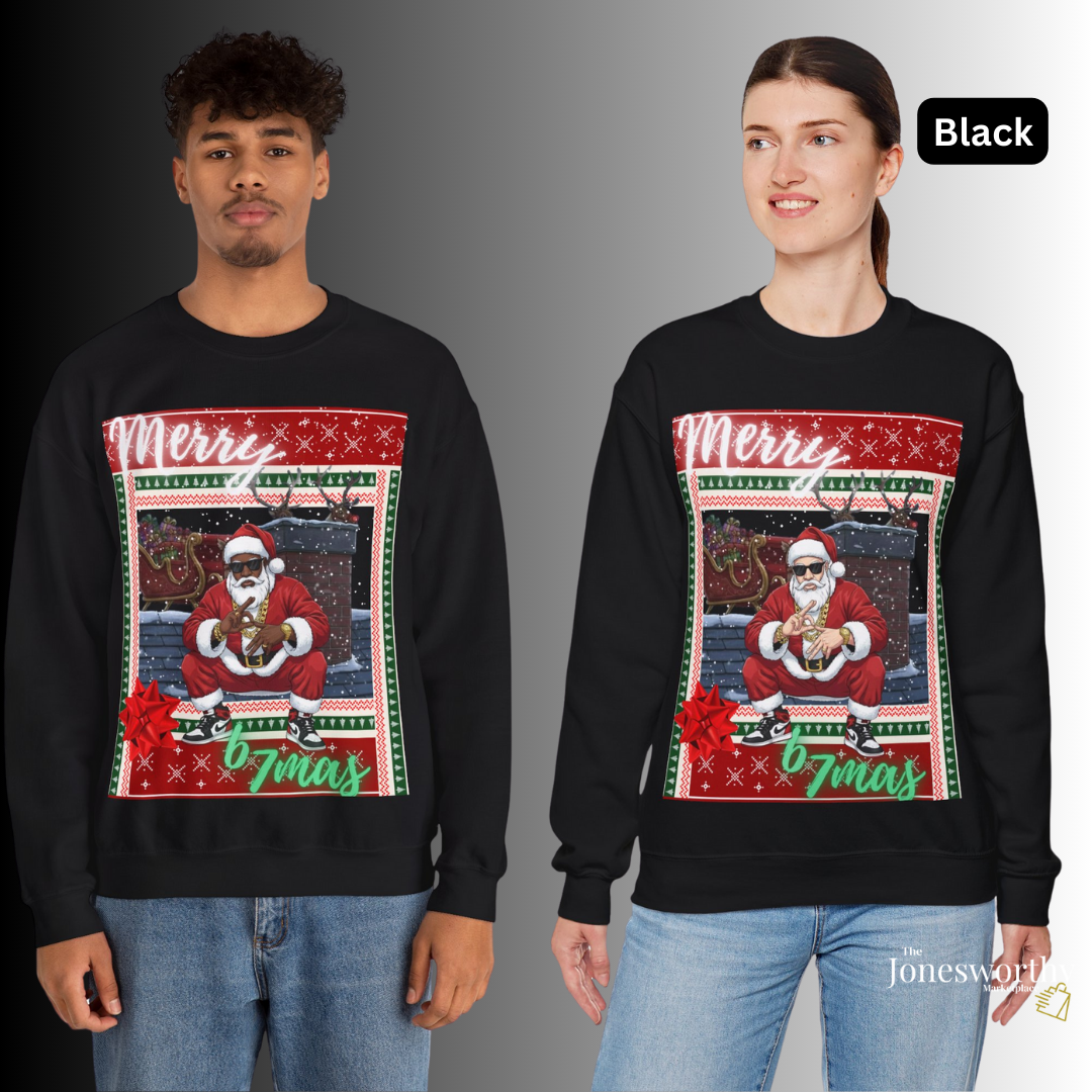 6-7 Merry X’mas Ugly Christmas Sweater – Cocoa Santa or Marshmallow Santa | Gildan 18000 Unisex Holiday Sweatshirt (S–3XL)