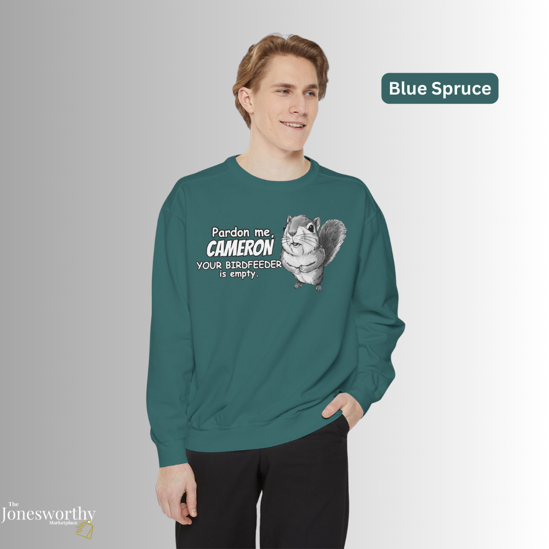 Personalized Squirrel Bird Feeder Comfort Colors Sweatshirt | Funny Bird Lover Gift