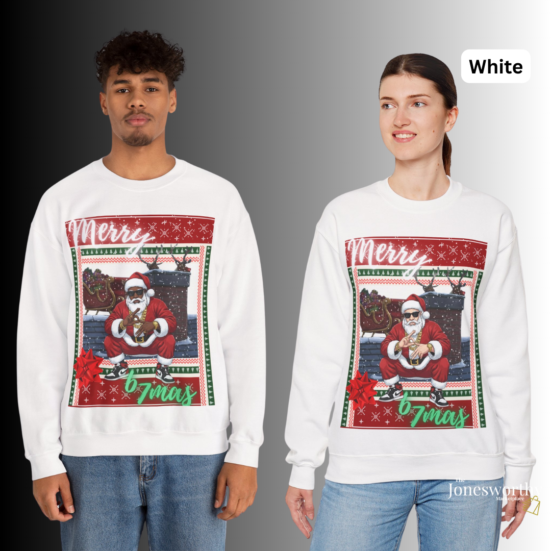 6-7 Merry X’mas Ugly Christmas Sweater – Cocoa Santa or Marshmallow Santa | Gildan 18000 Unisex Holiday Sweatshirt (S–3XL)