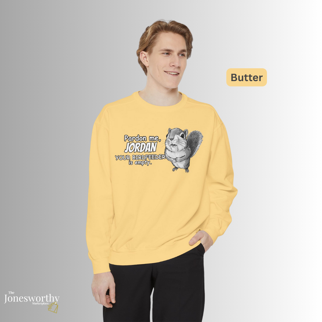 Personalized Squirrel Bird Feeder Comfort Colors Sweatshirt | Funny Bird Lover Gift