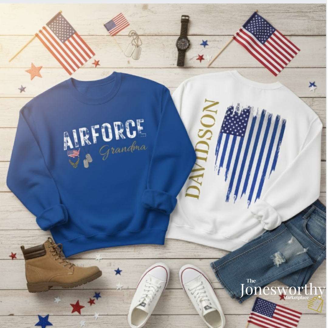Personalized Air Force Family Support Tee, Sweatshirt & Hoodie Collection | Custom Military Apparel for Air Force Families